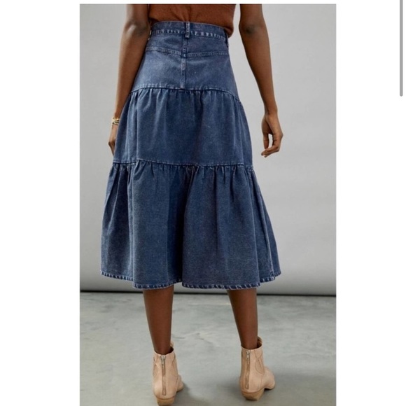 Othila- Anthropologie Navy Denim Midi Skirt - Picture 3 of 9